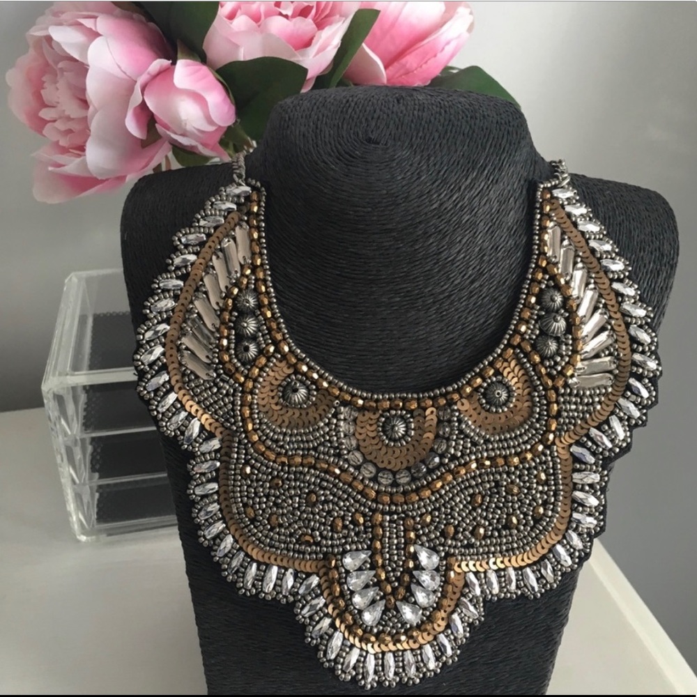 Sequin Beaded Bib Collar Statement Necklace - Picture 4 of 5
